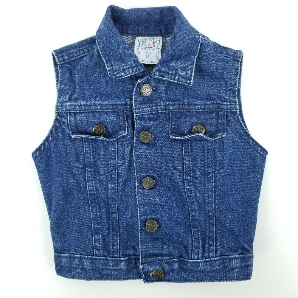 Vtg 90s French Toast by Lollytogs Baby/Toddler Girls sz 12 Denim Blue Jean Vest